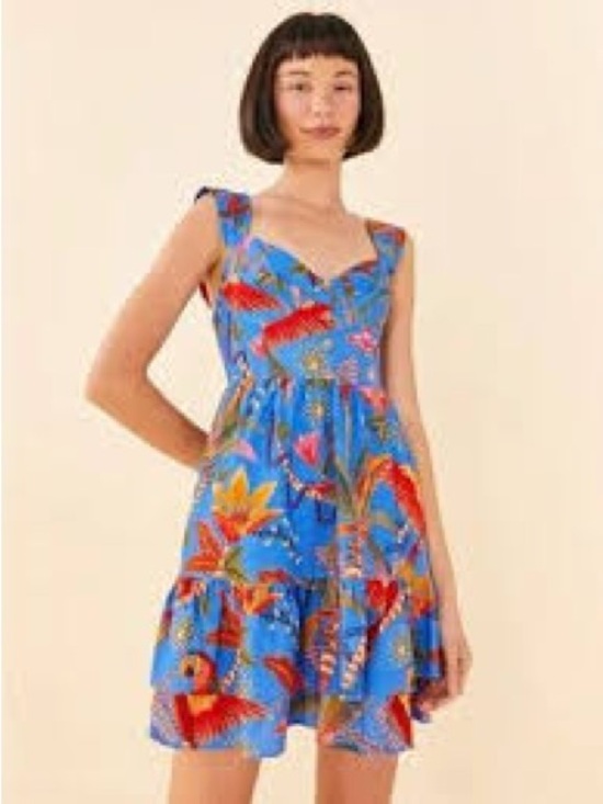 FARM Rio Dresses & Skirts - FARM Rio Blue Tropical Print Mini Dress with Red & Yellow Accents